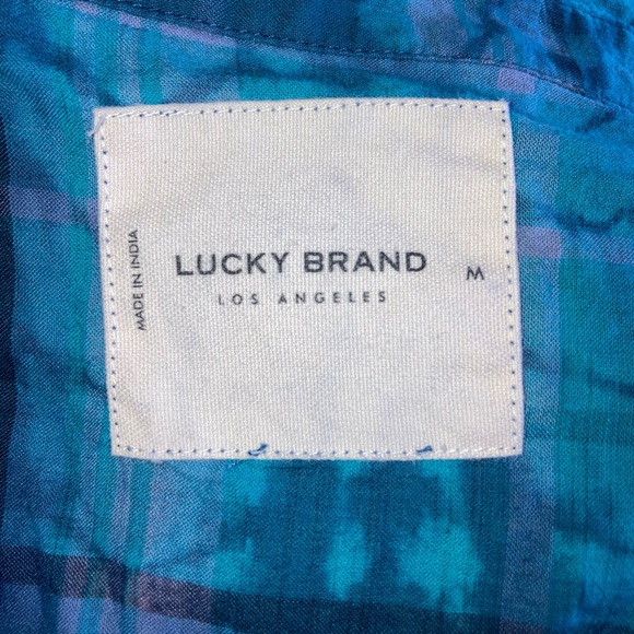 Lucky Brand Short Sleeve Babydoll Tunic Top Blue Tie Dye Lightweight sz Medium - Picture 8 of 10